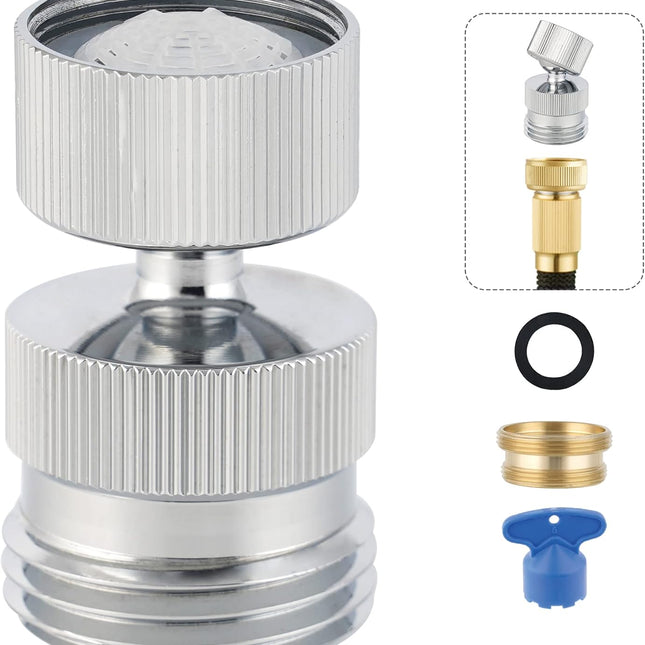 Garden Hose Adapter Kit - Sink Swivel Faucet Aerator to Connect Hose, Multi-Thread With Cache Aerator Key for Male and Female Connections, Chrome Finish