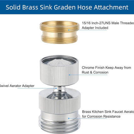 Garden Hose Adapter Kit - Sink Swivel Faucet Aerator to Connect Hose, Multi-Thread With Cache Aerator Key for Male and Female Connections, Chrome Finish