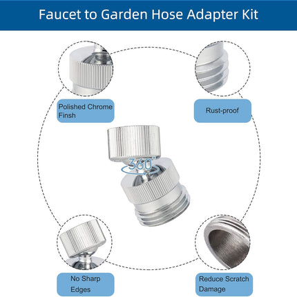Garden Hose Adapter Kit - Sink Swivel Faucet Aerator to Connect Hose, Multi-Thread With Cache Aerator Key for Male and Female Connections, Chrome Finish
