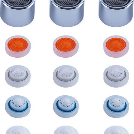 3 Pcs Faucet Aerator, Female Thread Kitchen Sink Aerators, 1.2, 1.5, 1.8, 2.5 GPM Flow Restrictor Replacement Parts, Bathroom, 15/16-Inch 22mm Female Thread-Chrome