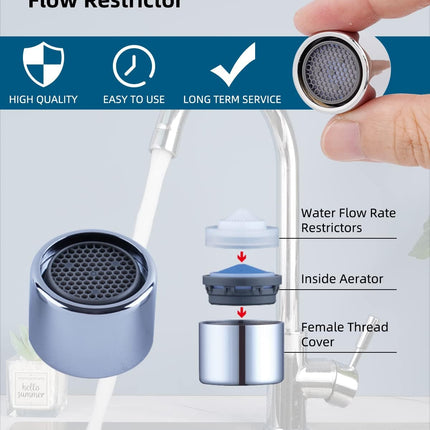 3 Pcs Faucet Aerator, Female Thread Kitchen Sink Aerators, 1.2, 1.5, 1.8, 2.5 GPM Flow Restrictor Replacement Parts, Bathroom, 15/16-Inch 22mm Female Thread-Chrome