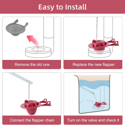 2-inch Universal Toilet Tank Flapper, Long Lasting All Rubber Seal Flapper Replacement Compatible with American Standard Water Conserving, High Performance, Easy to Install, Red