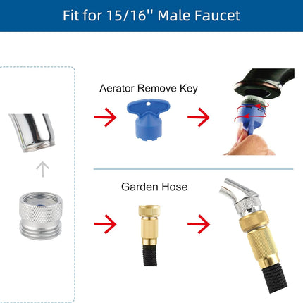 Faucet to Garden Hose Adapter Kit, Female to Male Sink Brass Garden Hose Attachment with Washer & Aerator Key, Chrome