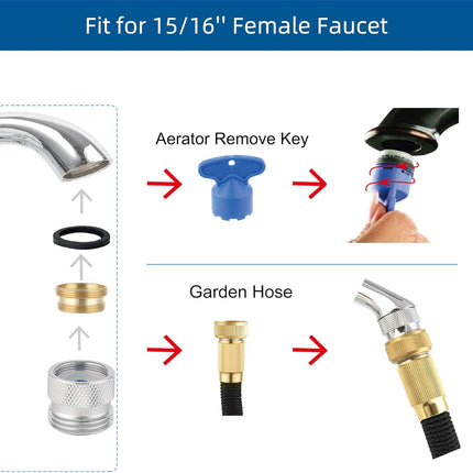 Faucet to Garden Hose Adapter Kit, Female to Male Sink Brass Garden Hose Attachment with Washer & Aerator Key, Chrome