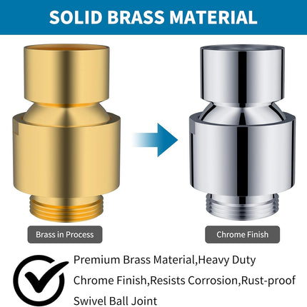 Shower Head Swivel Ball Joint Adapter, Ball Joint Adjustable Shower Arm Connector Universal Showering Component-Polished Chrome