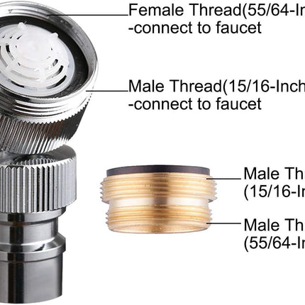 Dishwasher Faucet Adapter, Dishwasher Snap Adapter, 56/64-27 Threaded with Small Diameter Nipple, Chrome Plated, Brass