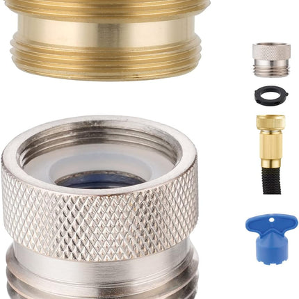 Faucet to Garden Hose Adapter Kit, Female to Male Sink Brass Garden Hose Attachment with Washer & Aerator Key, Brushed Nickel