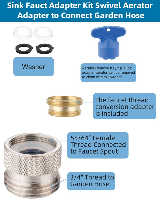 Faucet to Garden Hose Adapter Kit Female to Male Sink Brass Garden Hose Attachment with Washer & Aerator – product detail