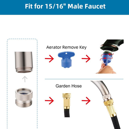 Faucet to Garden Hose Adapter Kit, Female to Male Sink Brass Garden Hose Attachment with Washer & Aerator Key, Brushed Nickel
