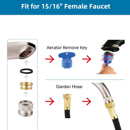 Faucet to Garden Hose Adapter Kit, Female to Male Sink Brass Garden Hose Attachment with Washer & Aerator Key, Brushed Nickel