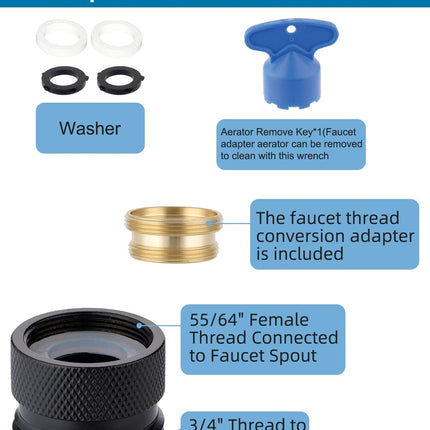 Faucet to Garden Hose Adapter Kit, Female to Male Sink Brass Garden Hose Attachment with Washer & Aerator Key, Matte Black
