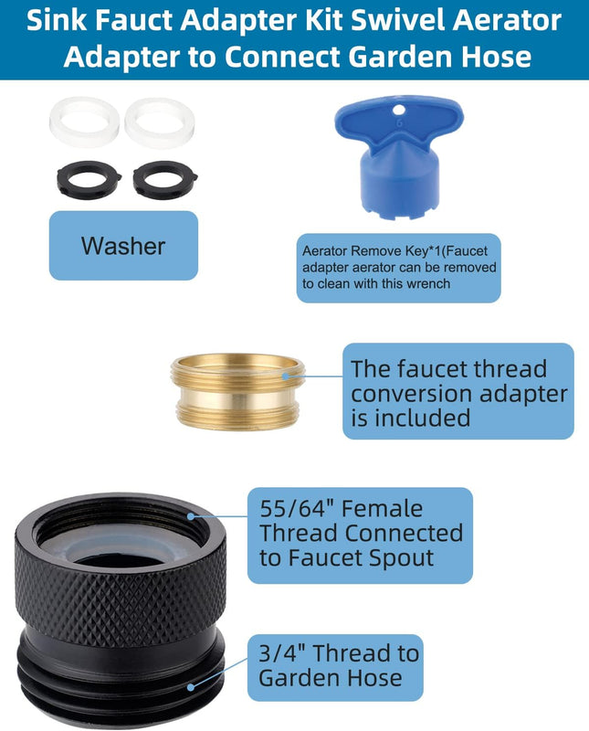 Faucet to Garden Hose Adapter Kit Female to Male Sink Brass Garden Hose Attachment with Washer & Aerator – product detail