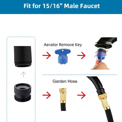 Faucet to Garden Hose Adapter Kit, Female to Male Sink Brass Garden Hose Attachment with Washer & Aerator Key, Matte Black