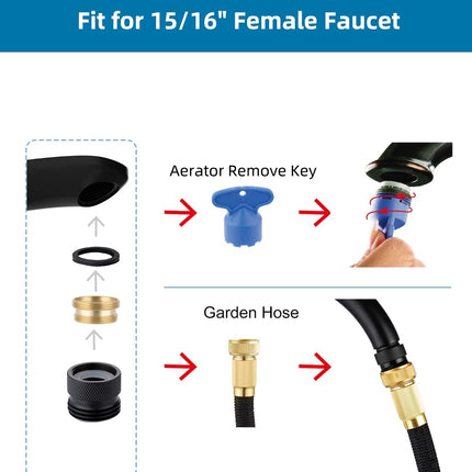 Faucet to Garden Hose Adapter Kit, Female to Male Sink Brass Garden Hose Attachment with Washer & Aerator Key, Matte Black