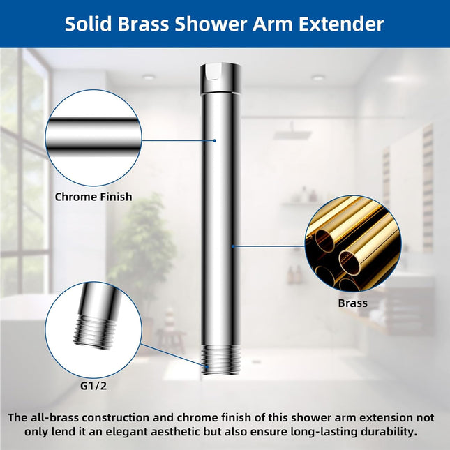 Chrome Solid Brass 6 Inch Shower Head Extension Arm 2 Pack No Tools Required Lowers Existing Shower Head – product detail