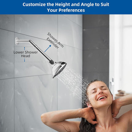 Chrome Solid Brass 6 Inch Shower Head Extension Arm, 2 Pack, No Tools Required, Lowers Existing Shower Head, Universal Connection, No Flow Restrictions