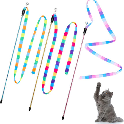 3 Pack Cat Wand Toy, Interactive Cat Rainbow Wand Toys, Interactive Cat Teaser Wand String, Rainbow Cat Teaser Wand String Plush Toy with Bell for Kitten Cat Exerciser Playing