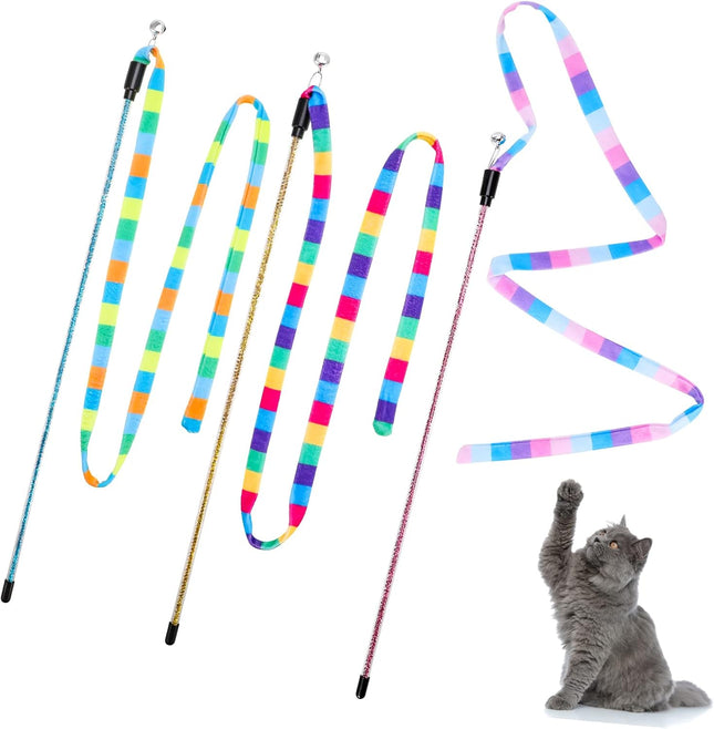 3 Pack Cat Wand Toy Interactive Cat Rainbow Wand Toys Interactive Cat Teaser Wand String