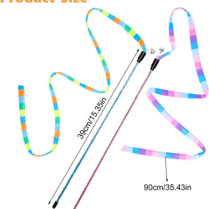3 Pack Cat Wand Toy, Interactive Cat Rainbow Wand Toys, Interactive Cat Teaser Wand String, Rainbow Cat Teaser Wand String Plush Toy with Bell for Kitten Cat Exerciser Playing