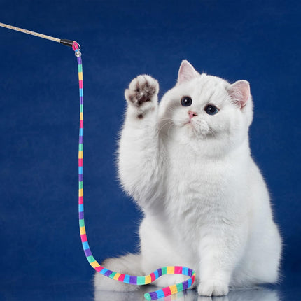 3 Pack Cat Wand Toy, Interactive Cat Rainbow Wand Toys, Interactive Cat Teaser Wand String, Rainbow Cat Teaser Wand String Plush Toy with Bell for Kitten Cat Exerciser Playing