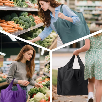 Store Grocery Bags 2 Pack Large Foldable Shopping Bag Folding into Attached Elastic Bands 44x40cm Reusable Washable