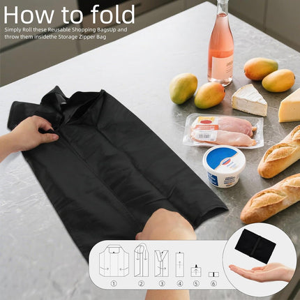 Store Grocery Bags 2 Pack Large Foldable Shopping Bag Folding into Attached Elastic Bands 44x40cm Reusable Washable