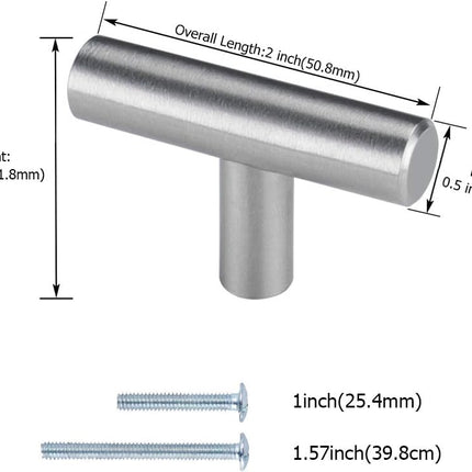10 Pack Brushed Nickel Cabinet Knobs Cabinet Hardware - Brushed Nickel Drawer Knobs Kitchen Cabinet Knobs T Bar Drawer Pull Knobs 1/2 inch Diameter Overall Length 50mm