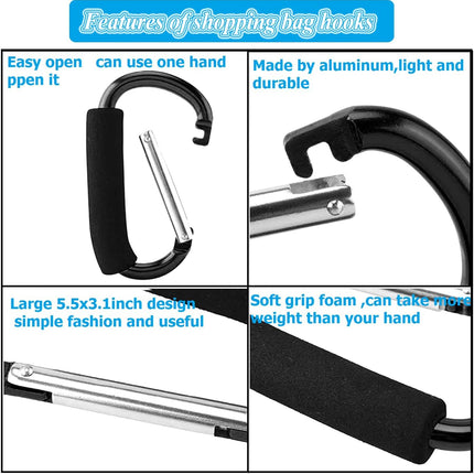 Stroller Hooks by Baby,Large Stroller Hooks for Mommy, 2 pcs Carabiner Stroller Hook Organizer for Hanging Purses, Diaper Bag, Shopping Bags (Sky Blue)