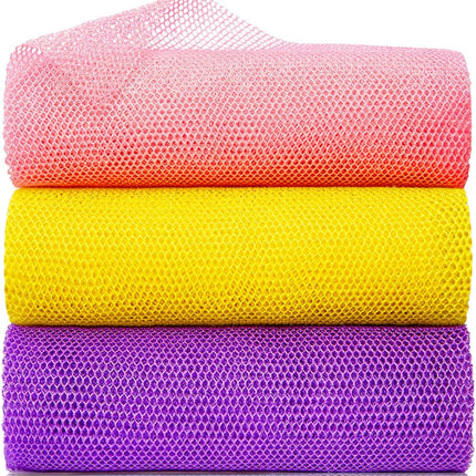 3 Pieces African Bath Sponge Exfoliating Scrubbing Long Net Rag Wash Shower Body Scrubber, Yellow Pink Purple