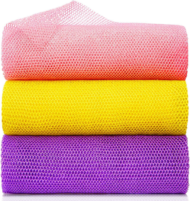 3 Pieces African Bath Sponge Exfoliating Scrubbing Long Net Rag Wash Shower Body Scrubber Yellow Pink Purple