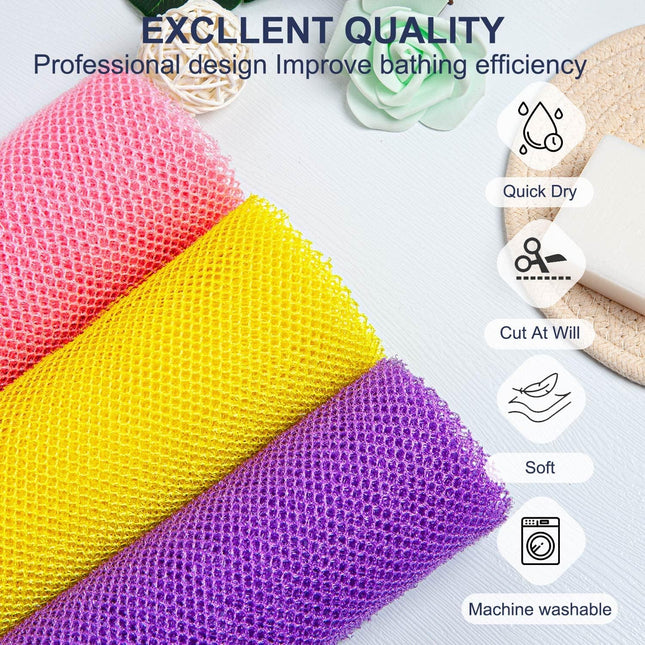 3 Pieces African Bath Sponge Exfoliating Scrubbing Long Net Rag Wash Shower Body Scrubber Yellow Pink – product detail