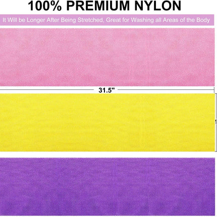 3 Pieces African Bath Sponge Exfoliating Scrubbing Long Net Rag Wash Shower Body Scrubber, Yellow Pink Purple
