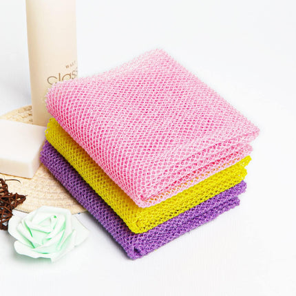 3 Pieces African Bath Sponge Exfoliating Scrubbing Long Net Rag Wash Shower Body Scrubber, Yellow Pink Purple