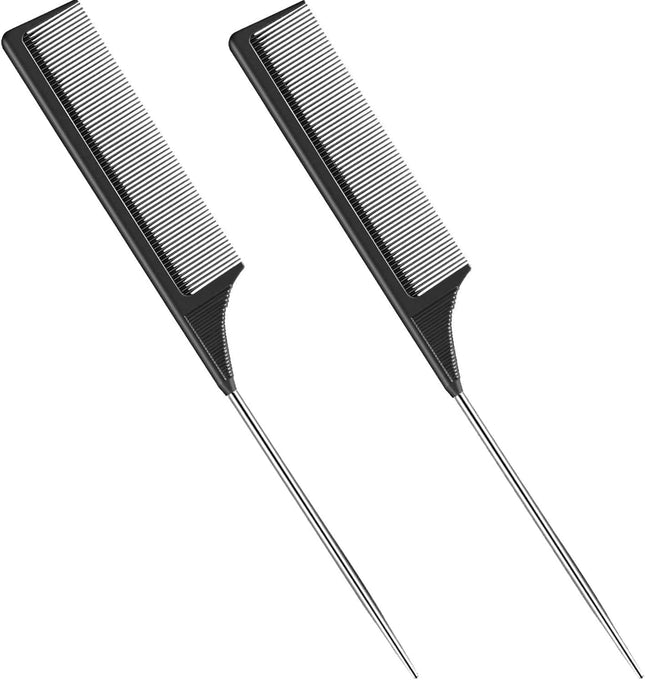 2 Pack Tail Comb Carbon Fiber Stainless Steel Pintail and Heat Resistant Rat Teasing Comb for Daughter