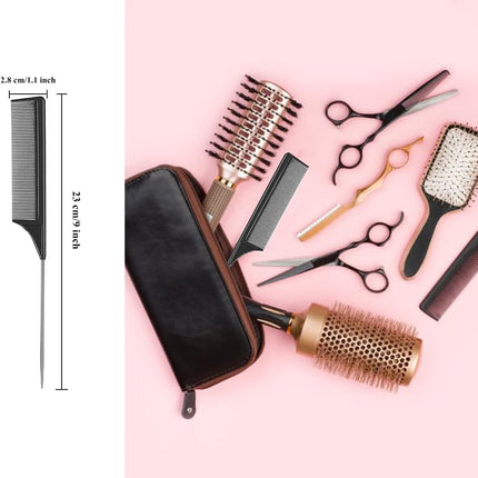 2 Pack Tail Comb, Carbon Fiber Stainless Steel Pintail and Heat Resistant Rat Teasing Comb for Daughter Women, Black
