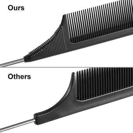 2 Pack Tail Comb, Carbon Fiber Stainless Steel Pintail and Heat Resistant Rat Teasing Comb for Daughter Women, Black