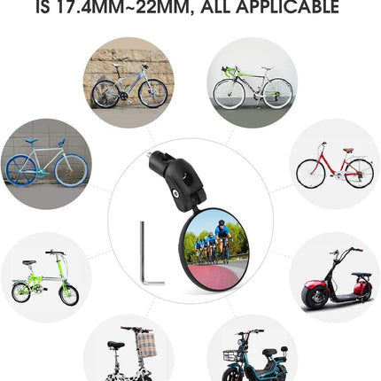 Bike Mirror, Bicycle Riding Rearview Mirror, HD Safety Rear View Mirrors, Convex Mirror with 360 Degrees Rotational Adjustable Handlebar for Mountain Road Bikes