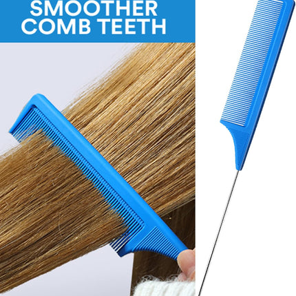 3 Pack Rat Tail Comb, Carbon Fiber Heat Resistant Teasing Combs with Stainless Steel Pintail for Women,Women Hair (black+blue+pink)