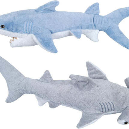 Stuffed Animal Sharks - Pack of 2 Large, 14 inch Mako & 13 inch Hammerhead Plush Shark Toys, Stuff Animals Toy, for Baby Toddlers & Kids