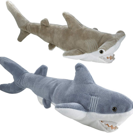 Stuffed Animal Sharks - Pack of 2 Large, 14 inch Mako & 13 inch Hammerhead Plush Shark Toys, Stuff Animals Toy, for Baby Toddlers & Kids