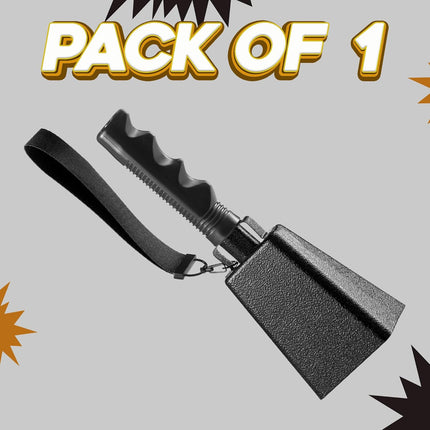 9" Metal Cowbells with Handle - (1 Pack) Cow Bells Loud Cheering Noise Makers for Sporting Events, Football Games, School Spirit, Rallies & Celebrations - Black Steel Percussion Music Instrument