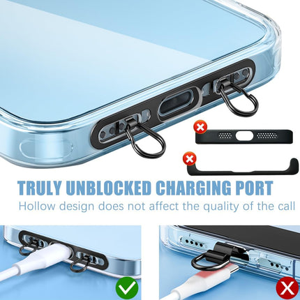Phone Lanyard Pads 2PCS Universal Cell Phone Tether Tab Metal Ultra Thin Patch Non-Adhesive Phone Patches for Most Smartphones Cases (Black), Black, 4.6X 0.7CM