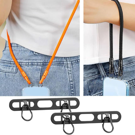 Phone Lanyard Pads 2PCS Universal Cell Phone Tether Tab Metal Ultra Thin Patch Non-Adhesive Phone Patches for Most Smartphones Cases (Black), Black, 4.6X 0.7CM