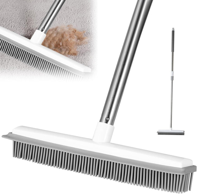 Pet Hair Removal Broom Long Handle Adjustable Carpet Rake Cat Dog Hair Remover Rubber Broom with