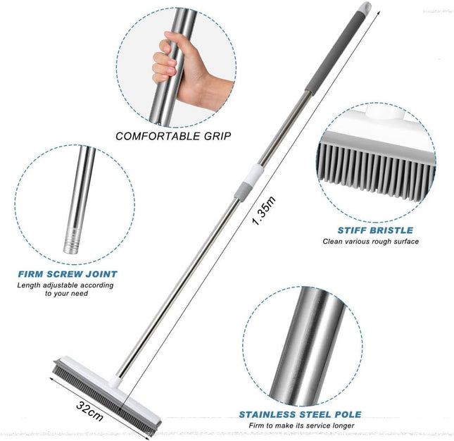 Pet Hair Removal Broom Long Handle Adjustable Carpet Rake Cat Dog Hair Remover Rubber Broom with – product detail