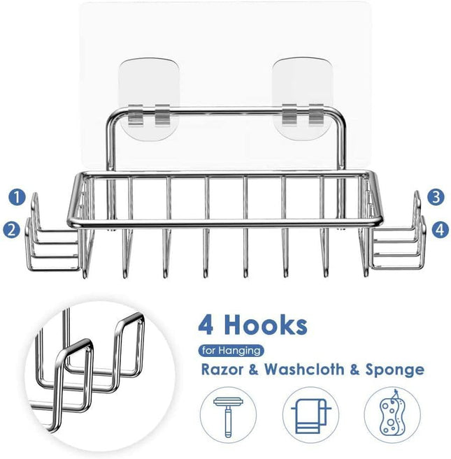 Soap Dish Soap Holder with 4 Hooks for Shower Bathroom Rust Proof 304 Stainless Steel Soap and Sponge – product detail