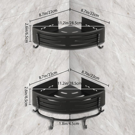 Shower Shelf Corner Caddy - 2 Piece Drill-Free Shower Shelves Corner Organizer, Bathroom Shower Organizer Wall Mounted with 8 Hooks and towel bar (Gun Grey)