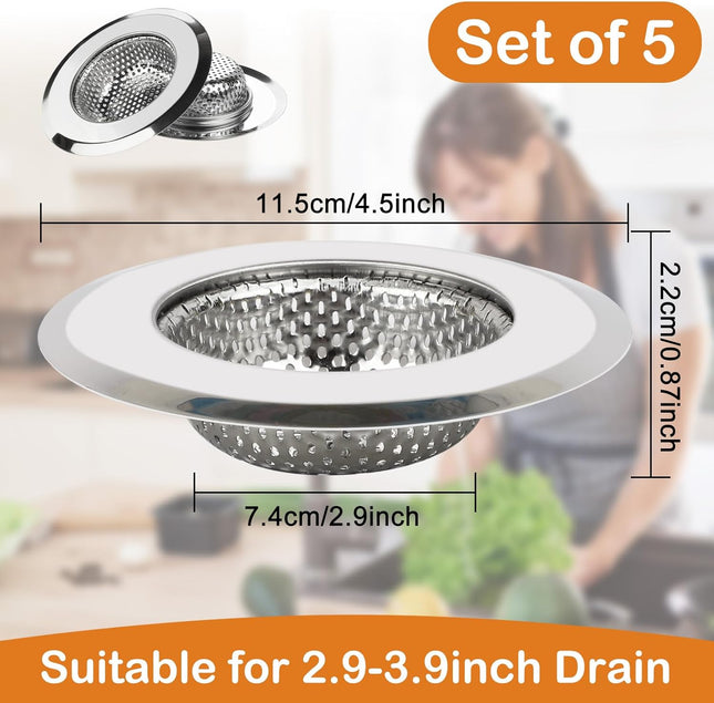 Kitchen Sink Strainer 5 Pcs 4.5 Inch/11.5cm Stainless Steel Sink Drain Strainer Kit Food Catcher for – product detail