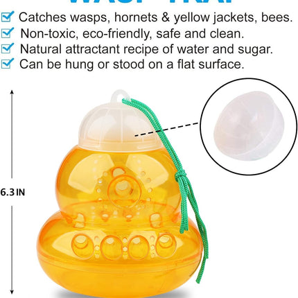 2 Pack Wasp Trap Hornets, Yellow Jackets Wasp Repellent, Hornet Trap, Bee Traps Wasps, Wasp Traps for Outdoors, Effective and Reusable, Safe and Natural, No Bottom Seam