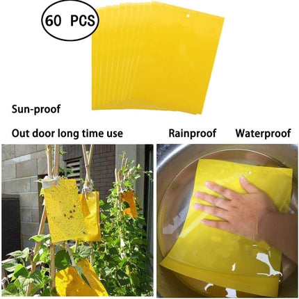 Dual-Sided Yellow Sticky Traps for Capturing Flying Plant Insects Like Fungus Gnats, Flying Aphid, Whiteflies, Leaf Miners, Other Flying Plant Insects (6x10 Inches, Twist Ties Included) (60-Pack)